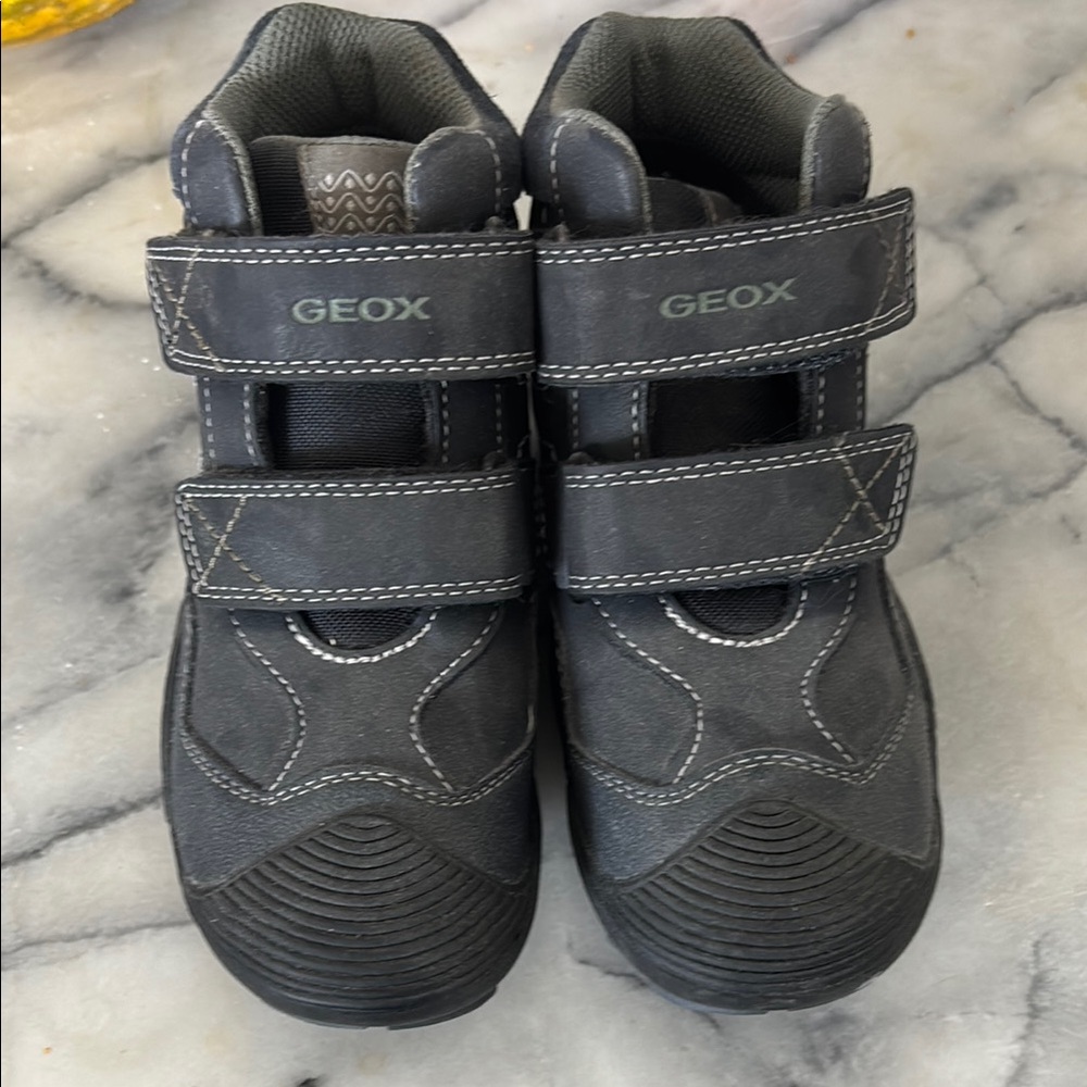 Geox Black Boots with Velcro Straps and Textured Sole